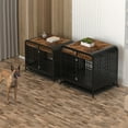 thumbnail image 5 of Demi Bonn 40" Heavy Duty Indestructible Dog Crate Furniture, Escape Proof Dog Cage Kennel with Lockable Wheels, High Anxiety Double Door, Removable Tray, Brown, 5 of 9