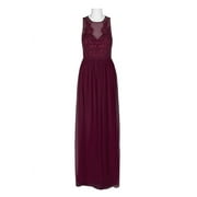 Adrianna Papell Crew Neck Sleeveless Illusion Ruched Keyhole Back Embroidered Mesh Dress-CABERNET / 16