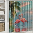 thumbnail image 6 of Orinice Tropical Beach Shower Curtain Fabric Blue Ocean Pink Flamingo Couple Green Palm Leaves Summer Nautical Decor Bathroom Bath Curtains with Hooks 60x72, 6 of 7