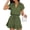 Army Green, variant on Women's Short Sleeve Textured Romper, V Neck Ruffle Trim Raglan Sleeve Jumpsuit with Pockets, Elastic Waist Tie Casual Summer Short Playsuit