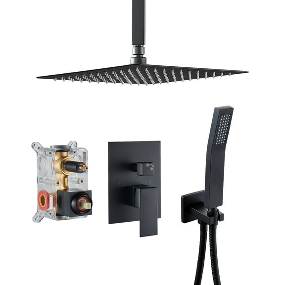 Cobbe Shower Set 10-inch Ceiling Mounted Rainfall Shower Head and Hand Shower Combo with Rough-in Valve Matte Black
