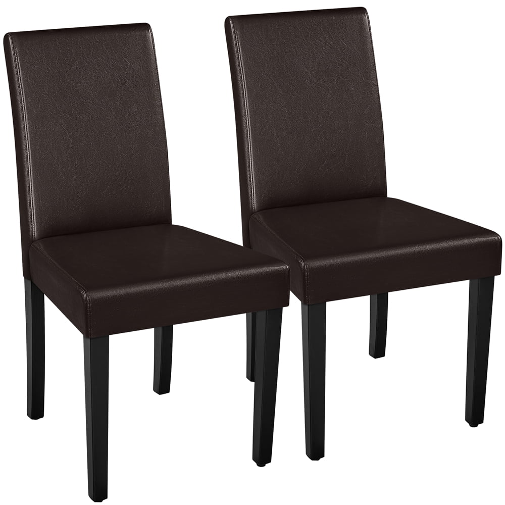 Yaheetech Faux Leather Dining Chairs with Rubberwood Legs, Set of 2, Dark Brown