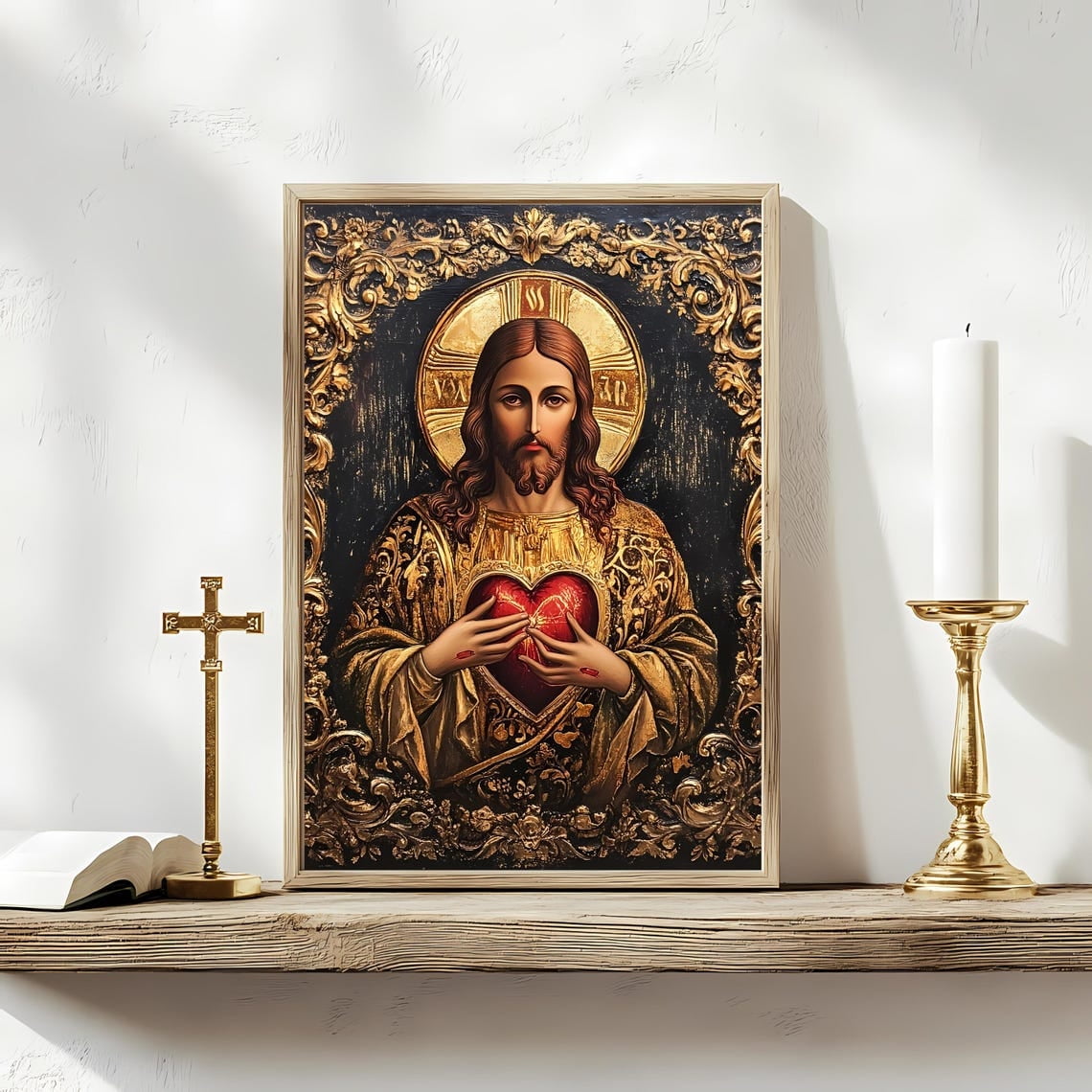 Sacred Heart Of Jesus Icon Catholic Gold Religious Wall Art Christian Baroque Faith Decor Jesus Devotion Print Wall Art Modern Wall Decor