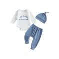 thumbnail image 2 of Cjfdfy Newborn Baby Boy Outfit Little Brother Embroidery Long Sleeve Romper Elastic Waist Pants And Hat  3-piece Set Infant Cute Coming Home Fall Winter 0-18M  ﻿, 2 of 9