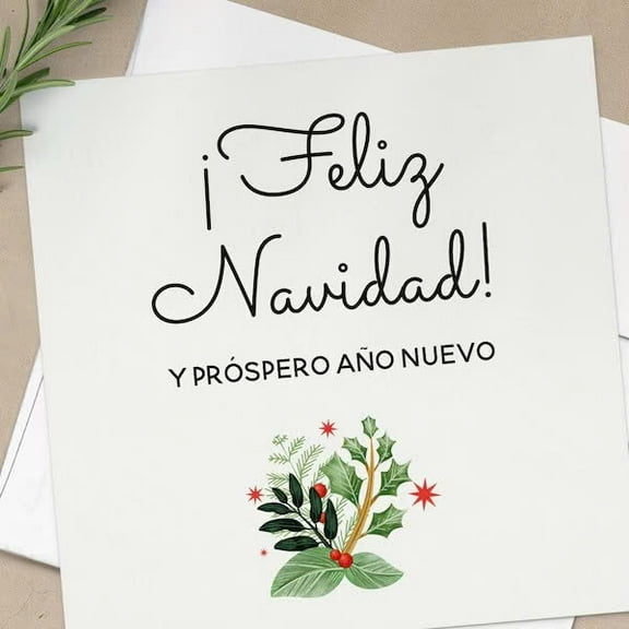 Feliz Navidad Christmas Card – Beautiful Holiday Design with Floral Accents – Blank Inside, Envelope Included – Perfect for Seasonal Greetings and New Year Wishes