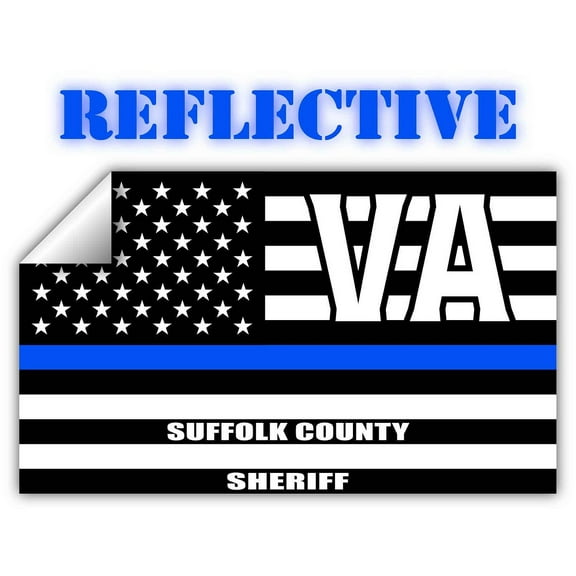 Reflective Suffolk County Virginia VA Thin Blue Line Stealthy Old Glory USA Flag | Honoring Law Enforcement Officers Sheriffs | County State Decal Bumper Sticker 3M Vinyl 3" x 5"