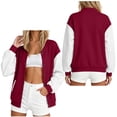 thumbnail image 2 of NominalSnug Bomber Jacket for Women Casual Button down Long Sleeve Jackets Colorblock Lightweight Outwear Coat 2026 Fashion Outfits, 2 of 8