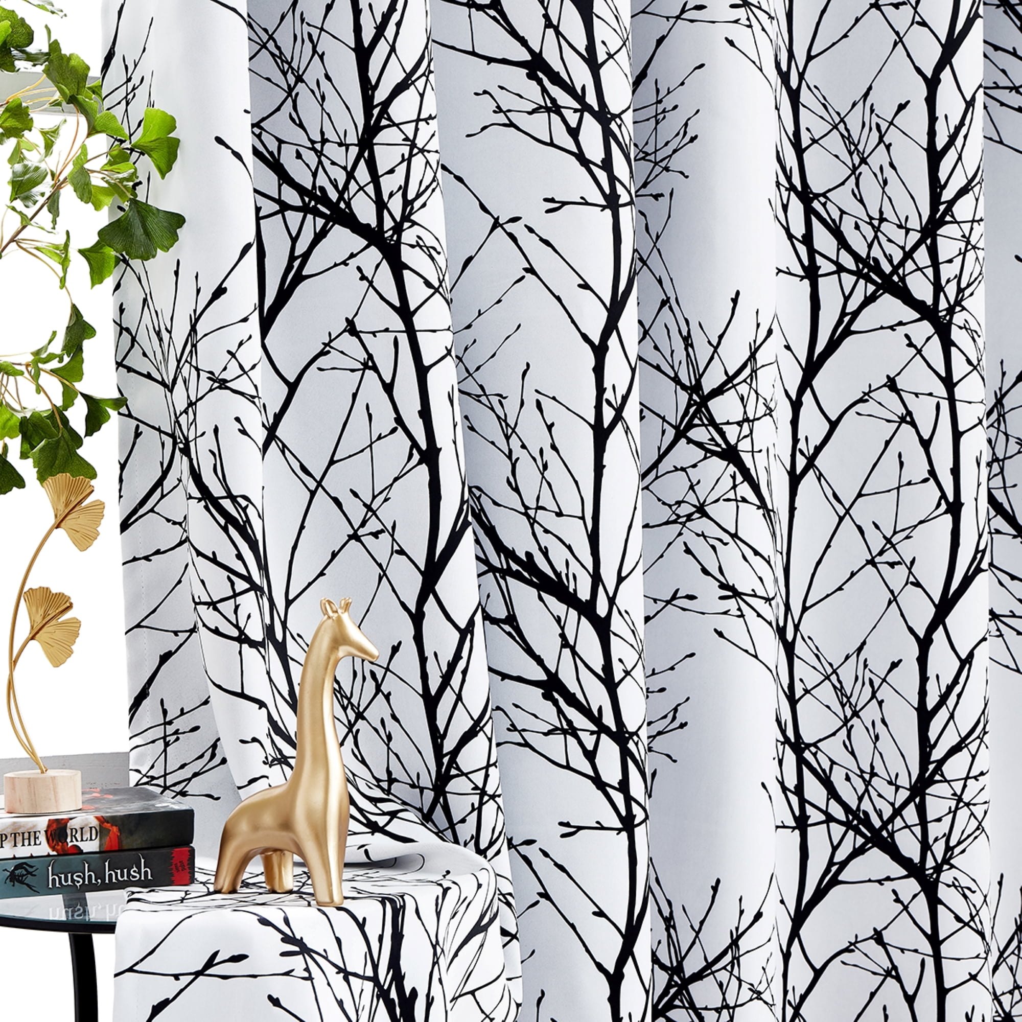 Decoultimatex Shabby Chic Black Modern Tree Branch Curtains Grommet Blackout Curtains, 52 x 84 in