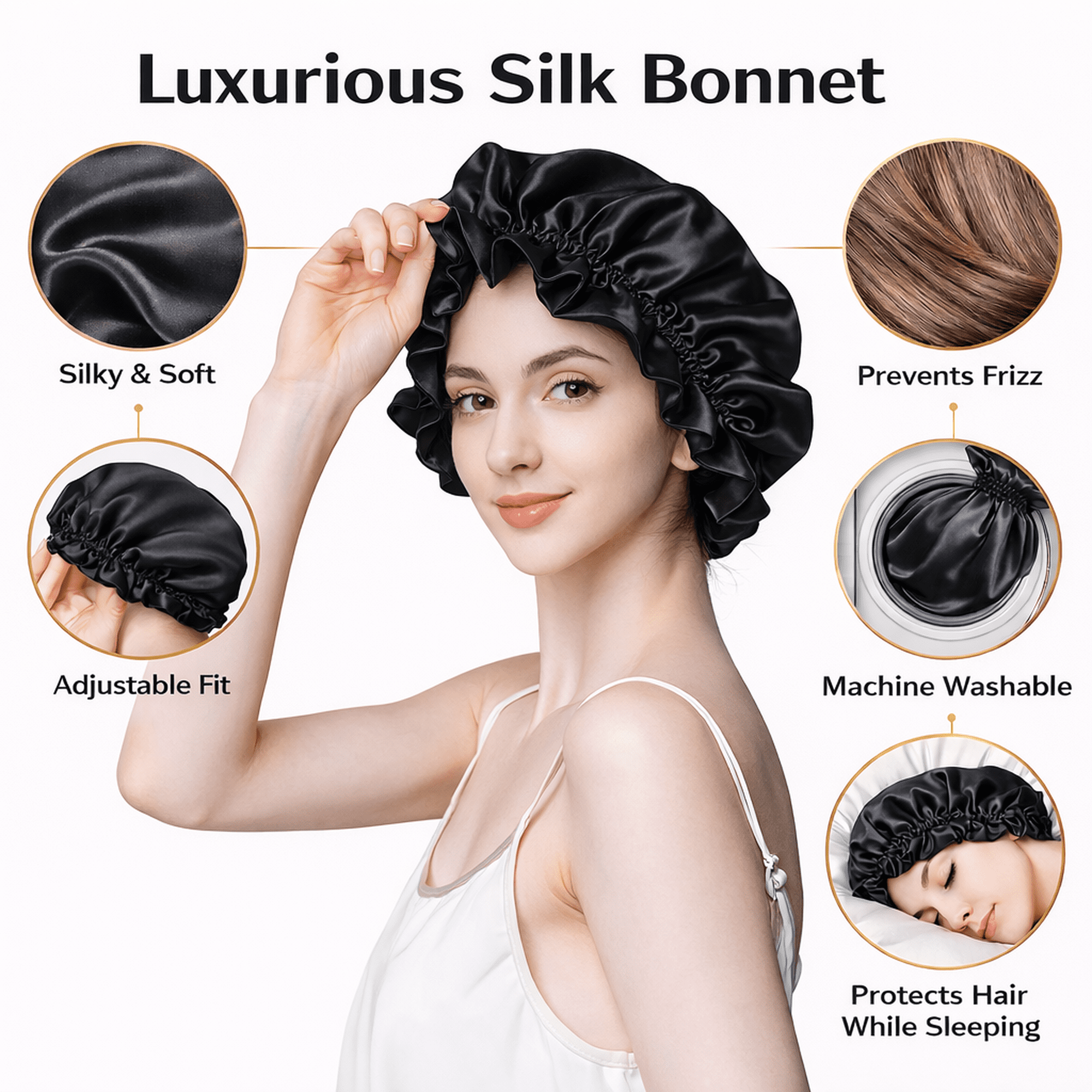100% Mulberry Silk Reversible Sleep Bonnet – 22 Momme, Double-Sided Silk Hair Wrap & Night Cap for Women