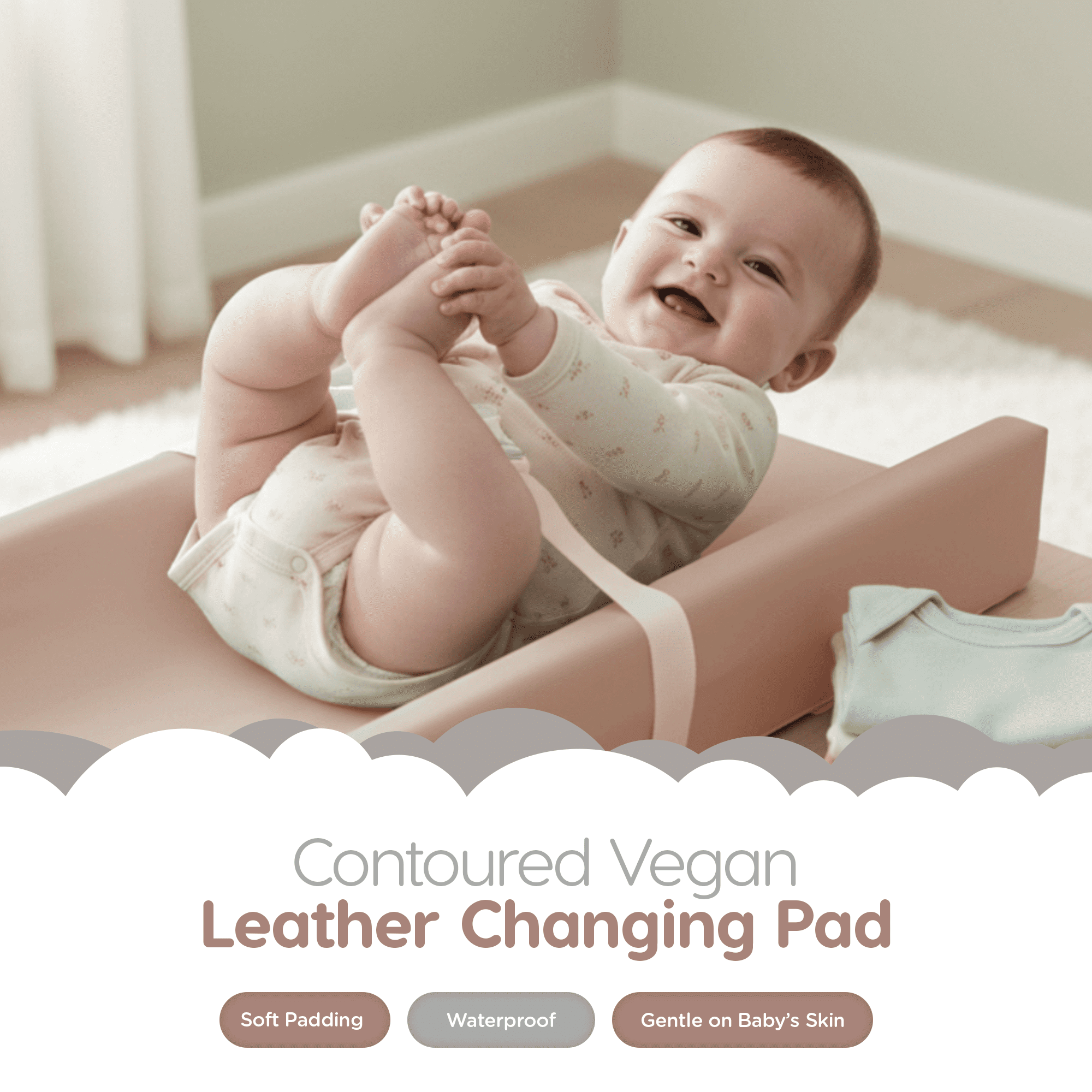 Waterproof Diaper Changing Pad by Sleepah – Vegan Leather – Wipeable Foam Changing Pad for Dresser or Table with Removable, Machine-Washable Cover – Standard Size Diaper Changing Pad – Tan