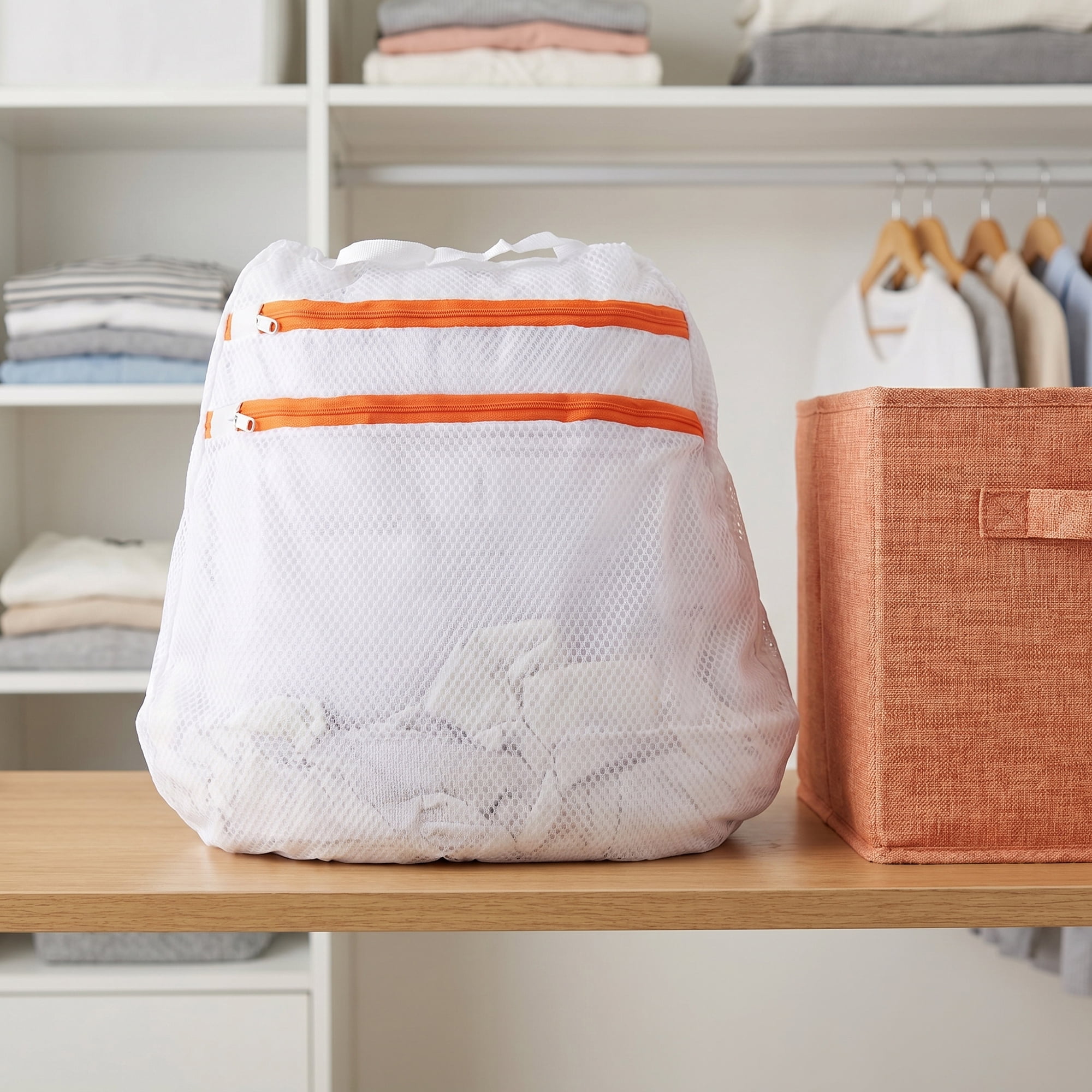 Unique Bargains 2 Pcs Mesh Laundry Bags, Durable Zipper Closure White 15.7"x15.7"