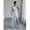 Baby Blue, variant on Womens Baby Blue Satin One Shoulder Ruched Waist High Slit Maxi Evening