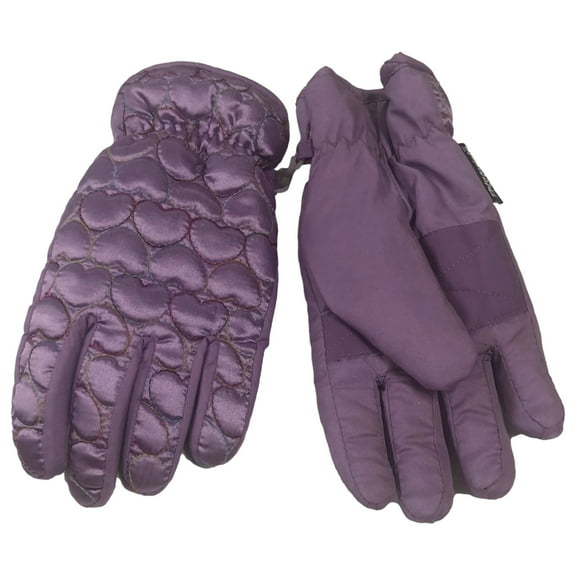 Girls Purple Qulited Heart Print Performance Ski & Snow Winter Gloves Medium