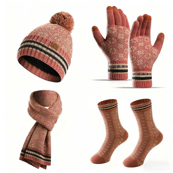 KANG Winter Adult Men's And Women's Knitted Scarf Warm Christmas Hat Scarf Gloves And Socks Four Piece Set