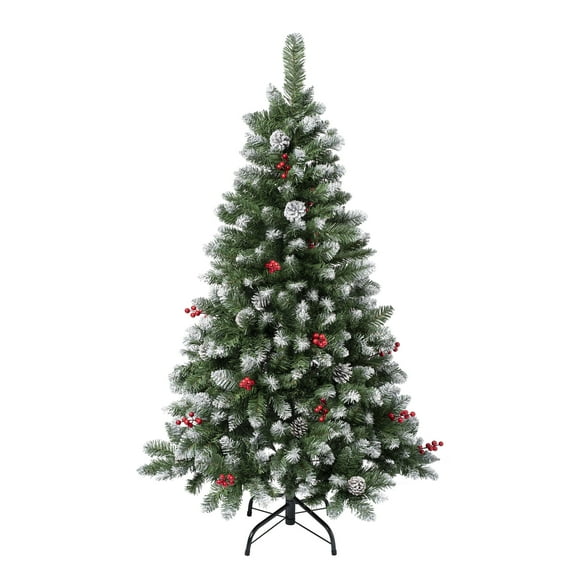 National Tree Company Artificial Christmas Tree, Green, Cullen Pine, Flocked, Red Berries, Pine Cones, Includes Stand, 4.5 Feet