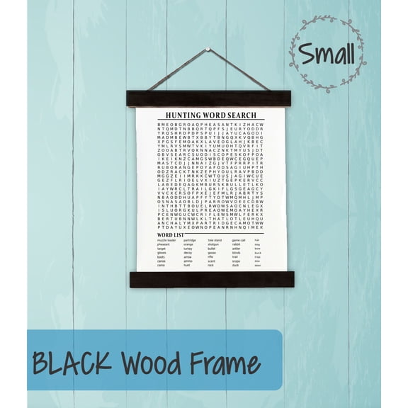 Black Wood, Canvas Sign, Hunting Word Search Puzzle Man Cave Decor Print, Lightweight Ready to Hang Wall Hanging, 12x14.5-Inch