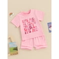 thumbnail image 6 of Aojekbee Kids Girls Shorts Set, Short Sleeve Crew Neck Letters Print T-shirt with Shorts Summer Outfit, 6 of 10