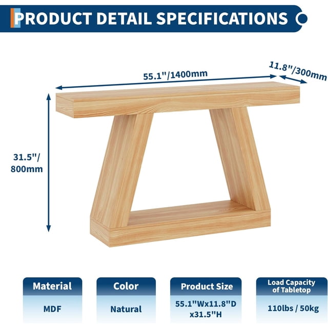 QinaQin 55Inch 2-Tier Console Table, Narrow Entryway Table with Storage, Wood