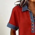 thumbnail image 5 of Omexry Button Down Shirts for Women Women's Color Casual Short-sleeved Turtleneck Button Denim Stitching Pullover Sweatshirt Short-sleeved Top Red S, 5 of 6