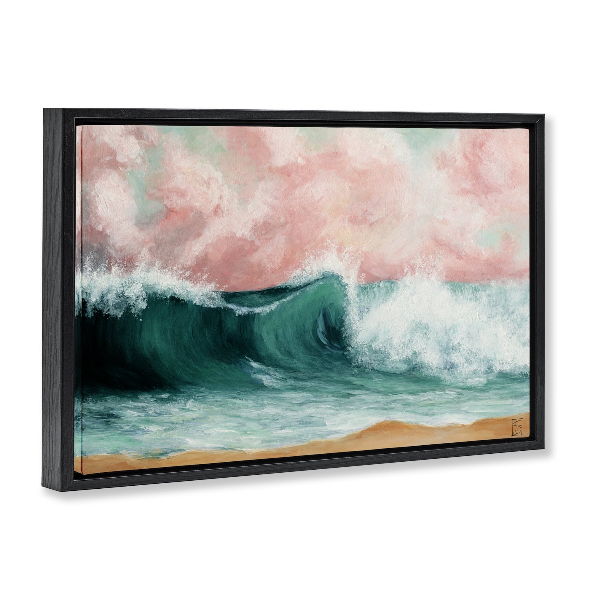 Crashing Seascape Waves Black Framed Floater Canvas Wall Art, design by Sara Culpepper