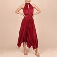 thumbnail image 4 of ClodeEU Women's Halter Neck Fitted Waist Maxi Dress ,Sleeveless Solid Color Pleated Casual Long Dress Red,Womens Plus L, 4 of 6
