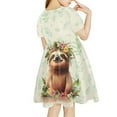 thumbnail image 3 of Yuyamidu Sloth A Line Dress for Girls Flower Kids Short Sleeve Twirl Dress Fashion Skater Dress Leisure Toddler Girls One-Shoulder Dresses for Party Dancing Size 5-6, 3 of 6