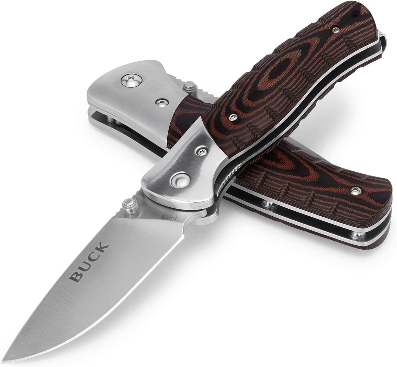 Buck Knives 835 Small Folding Selkirk Knife, Black/Brown, Drop Point Blade, Stainless Steel, 100% Lifetime Warranty, Heat Treated, One Hand Opening, Convenient, Pocket Clip, Hunting, Camping, Outdoors
