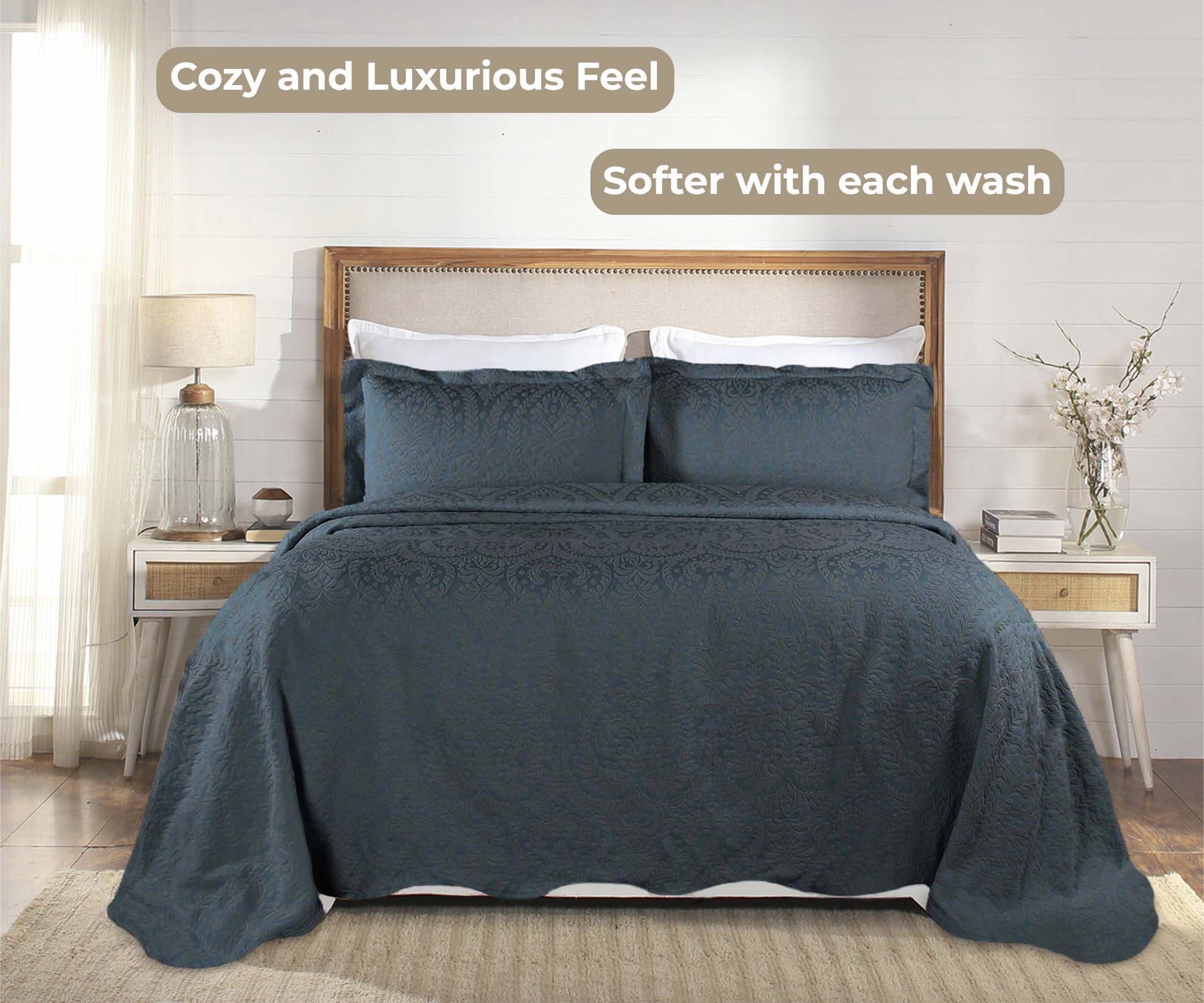 Superior 2 Piece Aspen Cotton Blend Deep Sea Bedspread Set, Twin