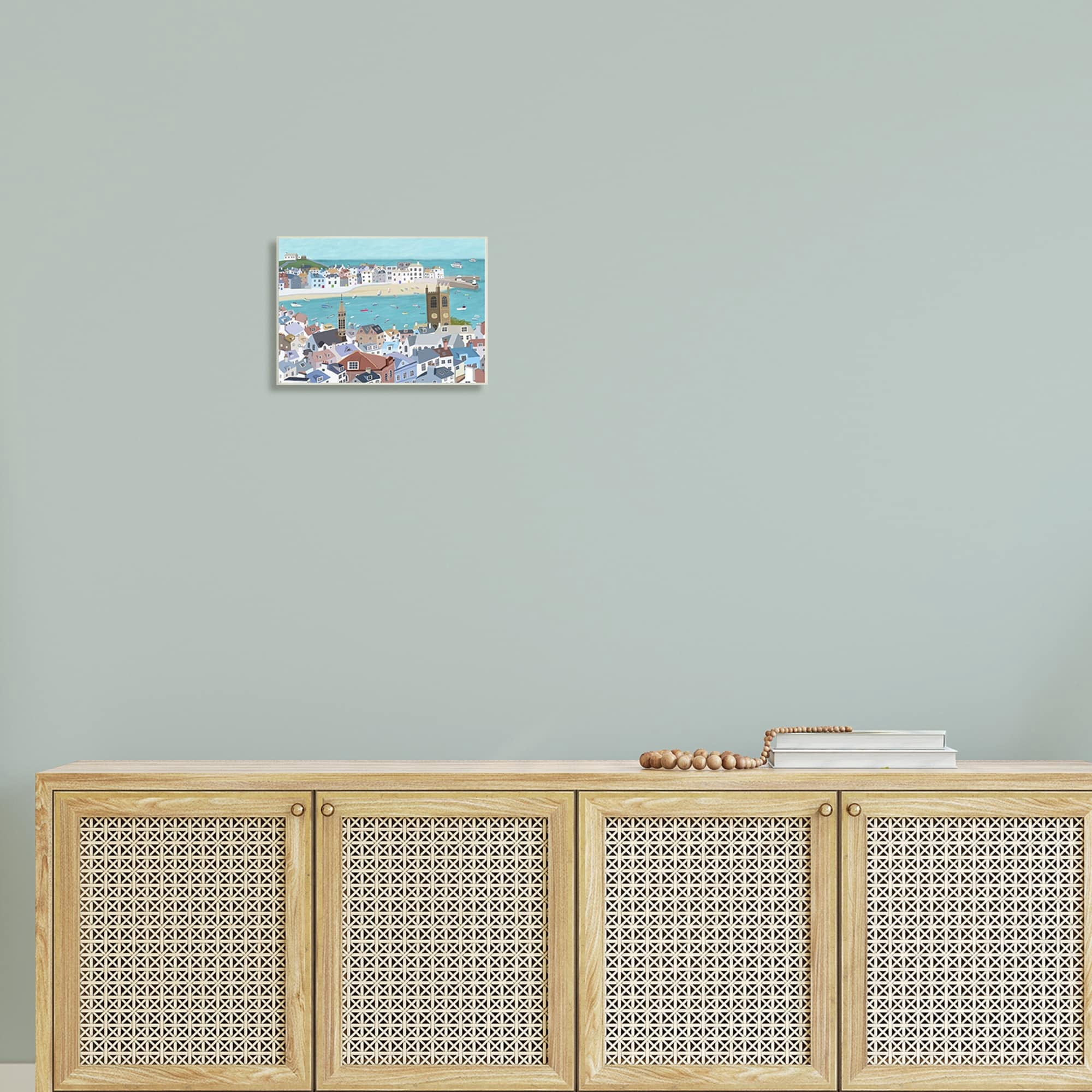 Stupell Industries Beach Town City Buildings Ocean View Illustration Graphic Art Unframed Art Print Wall Art, 19x13, by Carla Daly