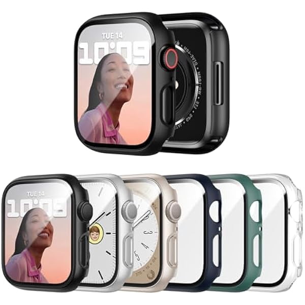 wonima44 6 Pack Case with Tempered Glass Screen Protector for Apple Watch SE3/SE2/SE/6/5/4 44mm, Ultra-Thin Scratch Resistant Full Protective Hard PC Bumper Cover for iWatch 44mm Accessories