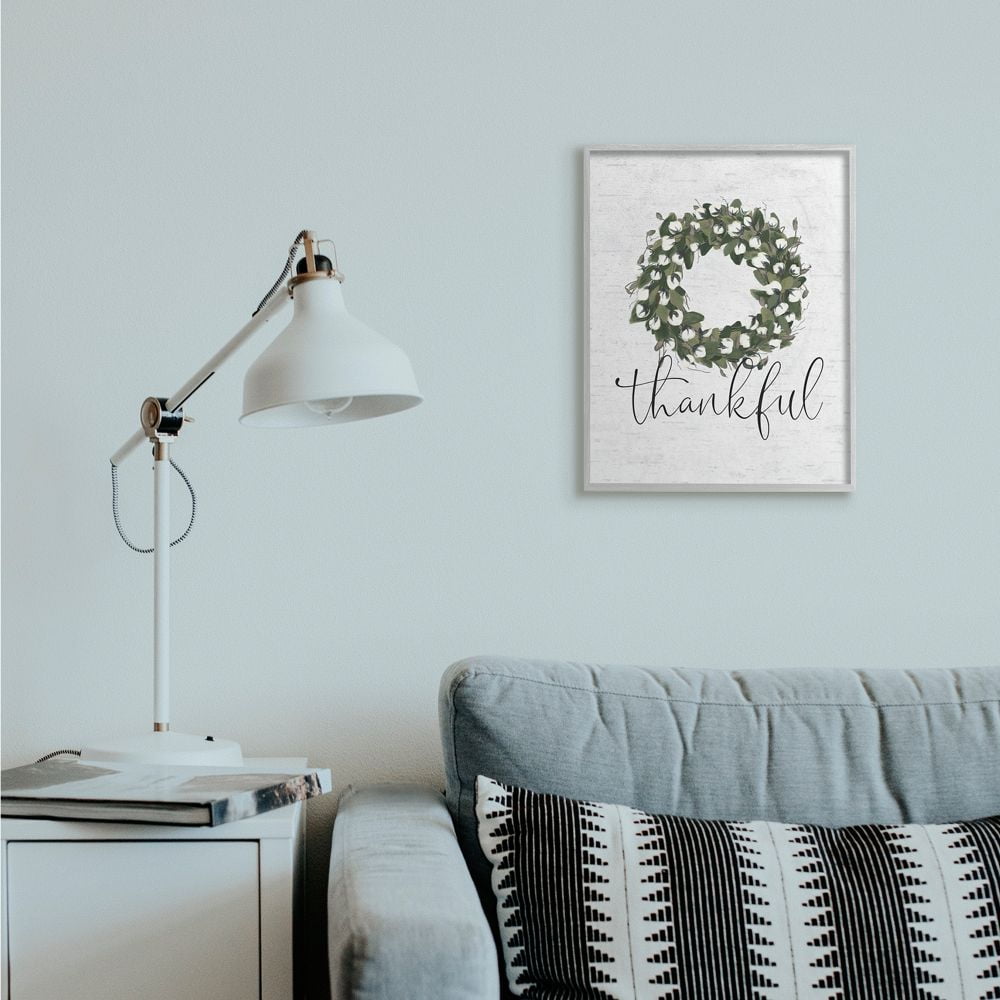 Stupell Industries Cotton Flower Country Style Wreath with Thankful Text Designed by Lettered and Lined