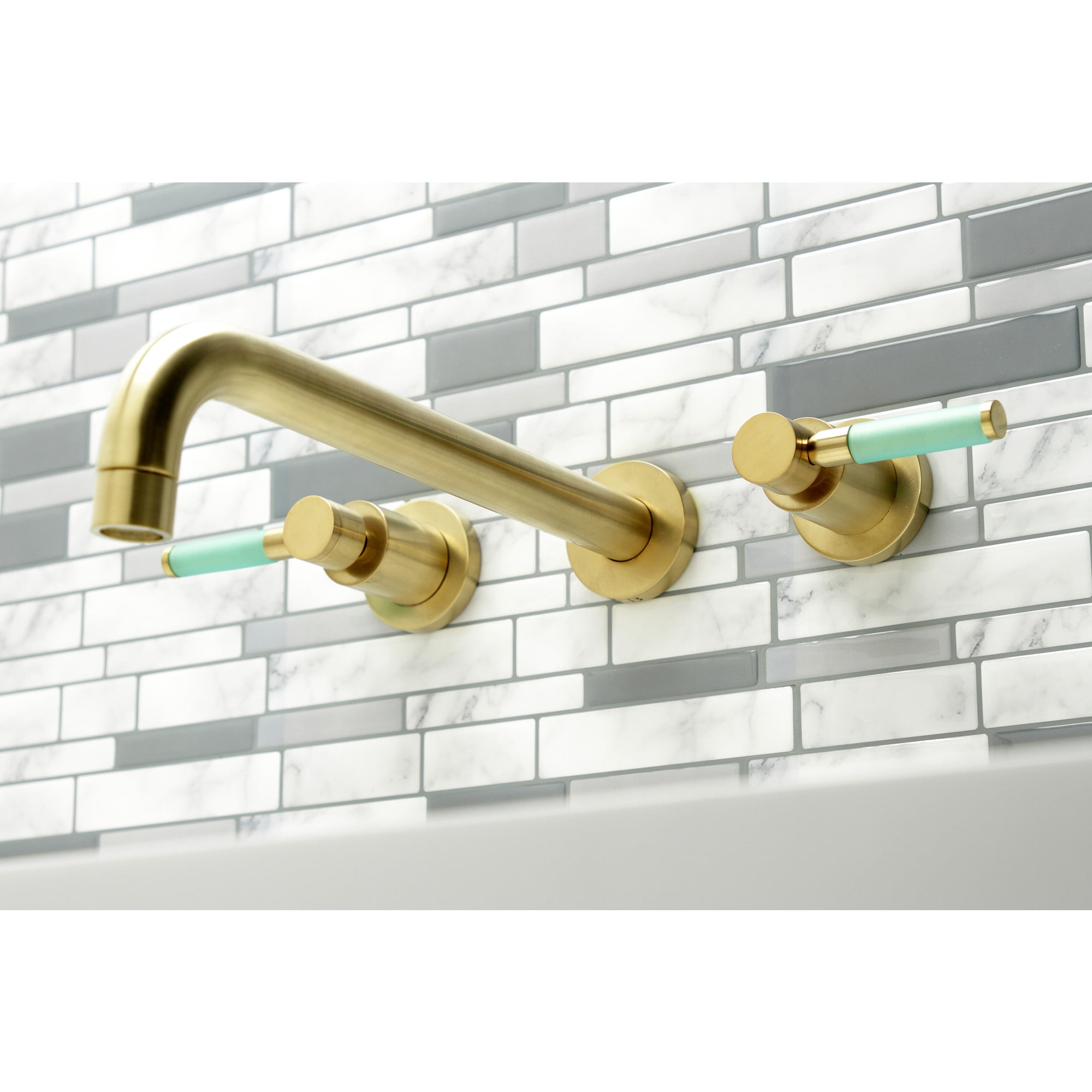 Kingston Brass KS8057DKL Kaiser Two-Handle 3-Hole Wall Mount Roman Tub Faucet in Brushed Brass