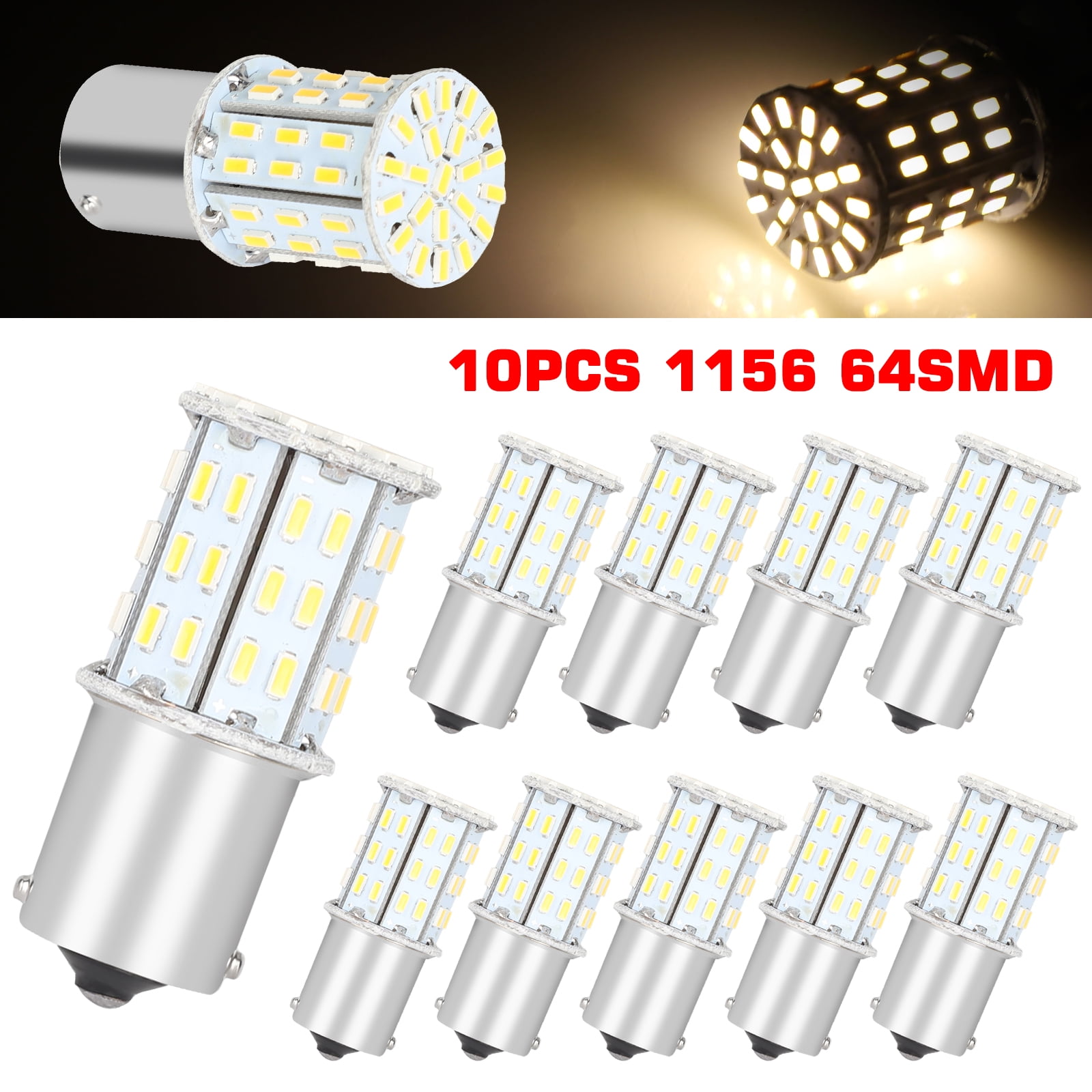 10/20 PCS 1156 BA15S LED White Light Bulbs, 64SMD Super Bright, 1141