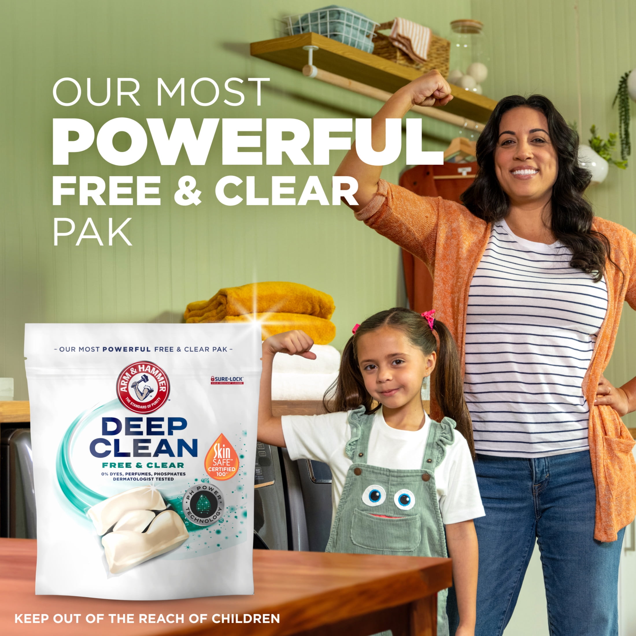 (4 pack) ARM & HAMMER Deep Clean Free & Clear Power Paks Concentrated Laundry Detergent, 44 Count