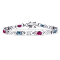 Gem Stone King 925 Sterling Silver Persian Blue Moissanite and Red Created Ruby and Lab Grown Diamond Bracelet for Women | 3.81 Cttw | Gemstone Birthstone | Oval 6X4MM | Length 7.25 inches