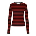 thumbnail image 6 of Fznquz Red Ladies Blouses Crewneck Casual Striped Tee Fall Trendy Long Sleeve Women Tee Shirts, 6 of 6