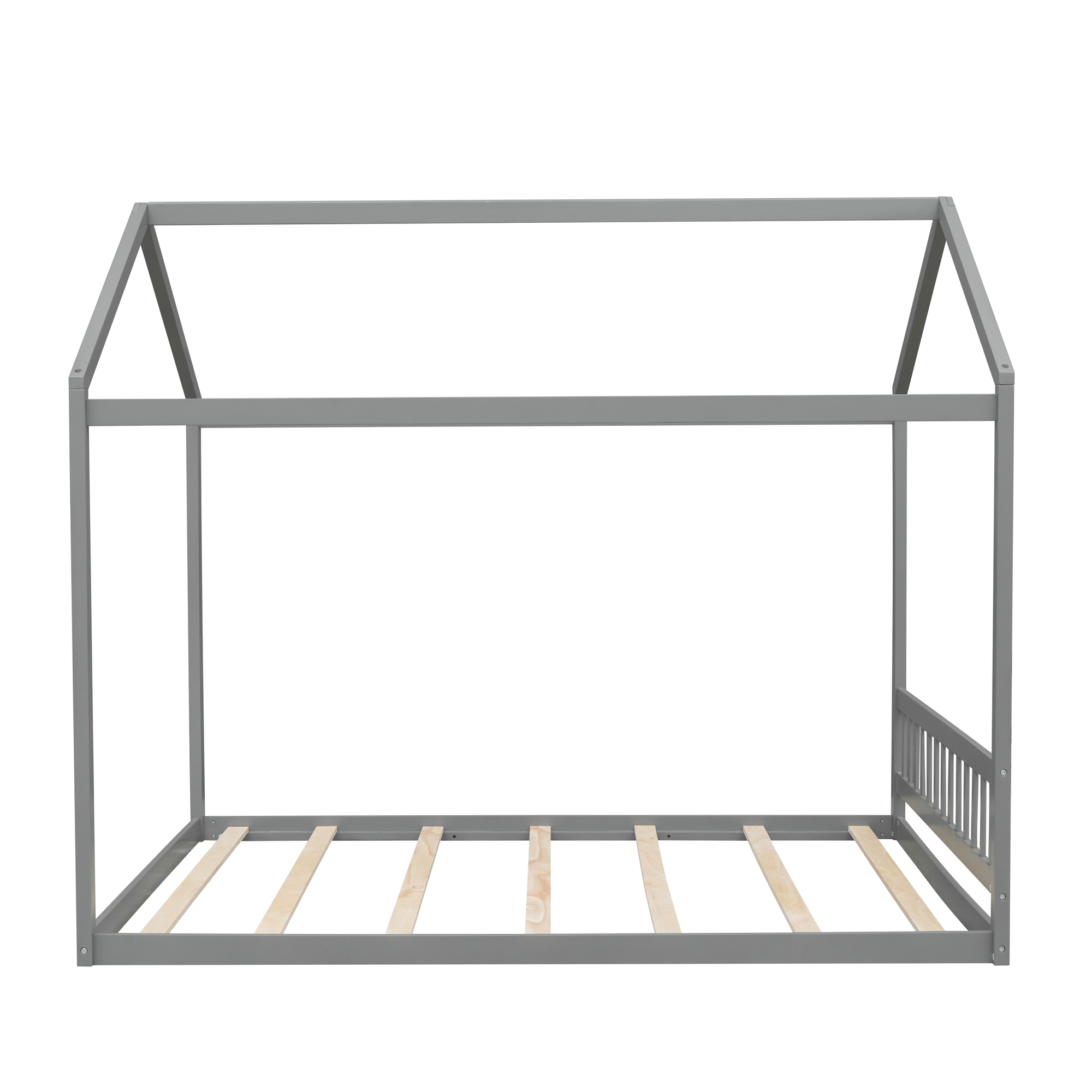 Aukfa Queen Bed Frame, Wooden House Bed Frame with Headboard - Gray