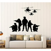 Vinyl Wall Decal Soldiers Helicopters Patriotic Art Military Stickers Large Decor (ig4077) Dark Blue