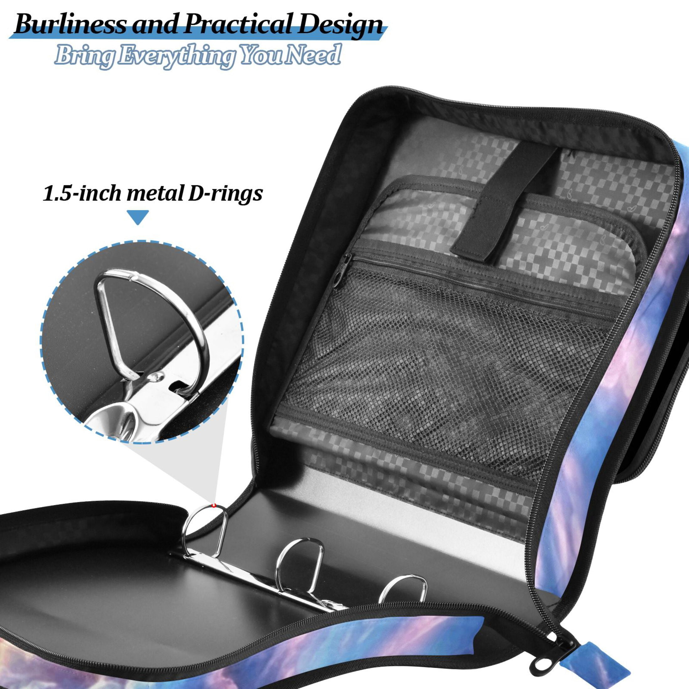 3 Ring Zipper Binder with Shoulder Strap Waterproof Trapper Keeper 2 Inch D-Ring 500 Sheets Capacity Heart Cloud in Sky