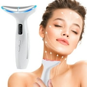 Face Massager Tool,3-in-1 Facial & Neck Beauty Tool with LED Light, Gentle Heat, and Vibration Functions (White)