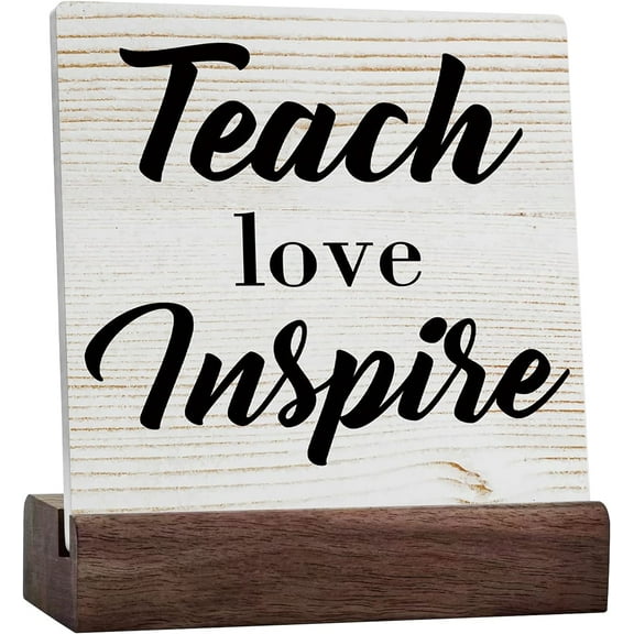 Inspirational Teacher Gifts Teacher Appreciation Gifts Decor Desk Decor Sign Rustic Ceramic Desk Sign For Home Office Classroom Shelf Table Decoration Teach Love Inspire Sign