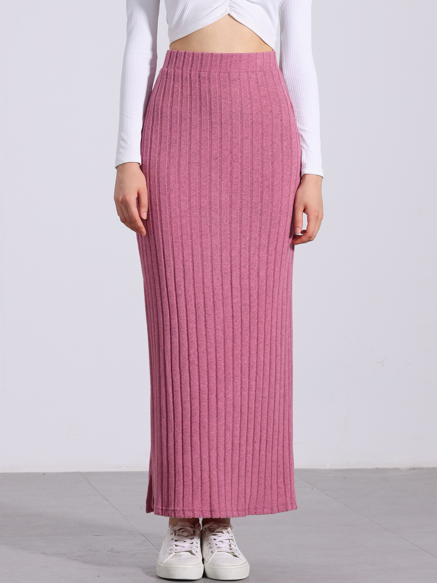 DARING DIVA Women's High Waisted Long Skirt Slit Bodycon Knit Pencil Skirt XS Pink