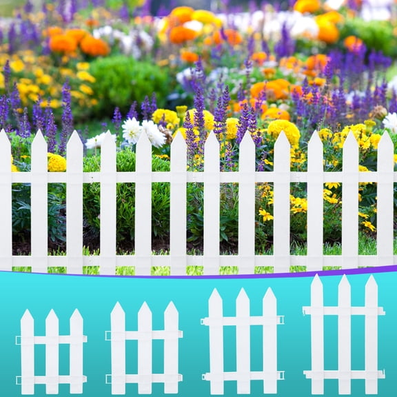 PVC Garden Fence Outdoor Decorative Panel | Durable Plastic Landscaping Border | Weather-Resistant, Smooth Finish, Easy Install | White, 1 Piece | Courtyard, Patio, Vegetable Garden Edging