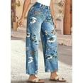 thumbnail image 2 of High-waisted retro floral print loose straight-leg jeans with intricate design., 2 of 2