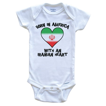 

Born In America With An Iranian Heart Baby Bodysuit Iran Flag Baby Bodysuit 3-6 Months White