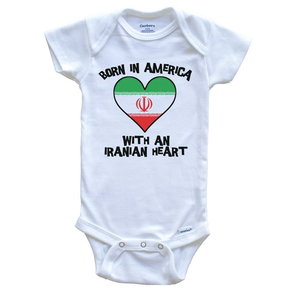 Born In America With An Iranian Heart Baby Bodysuit Iran Flag Baby Bodysuit, 0-3 Months White