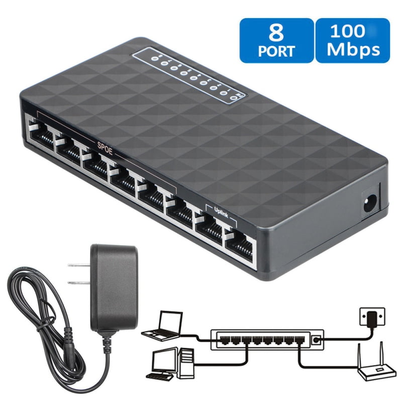 8 Port 100Mbps LAN Fast Hub Mini Network Desktop
