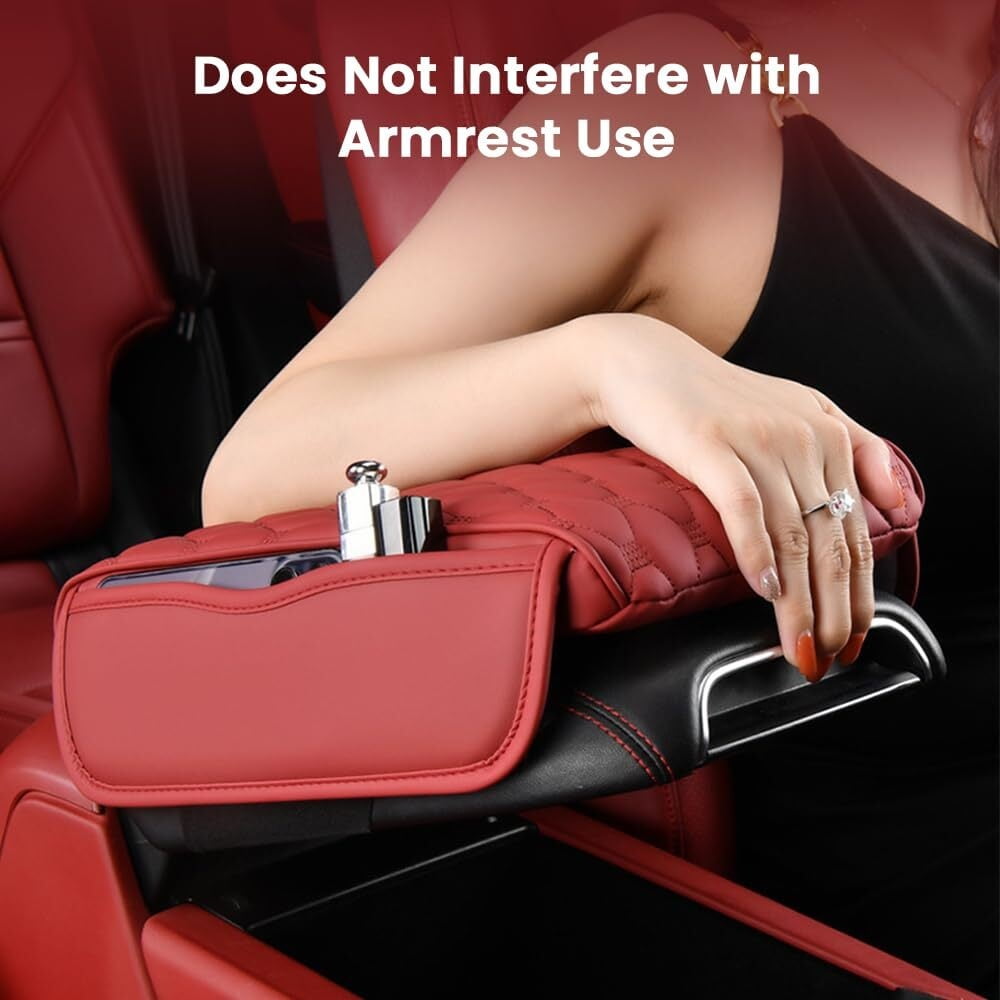 Car Center Console Armrest Protector, 2025 Upgrade Leather Armrest Cover Cushion with 2 Storage Bags, Universal Seat Box Pad Interior Accessories Protector for Most Vehicle (Black)