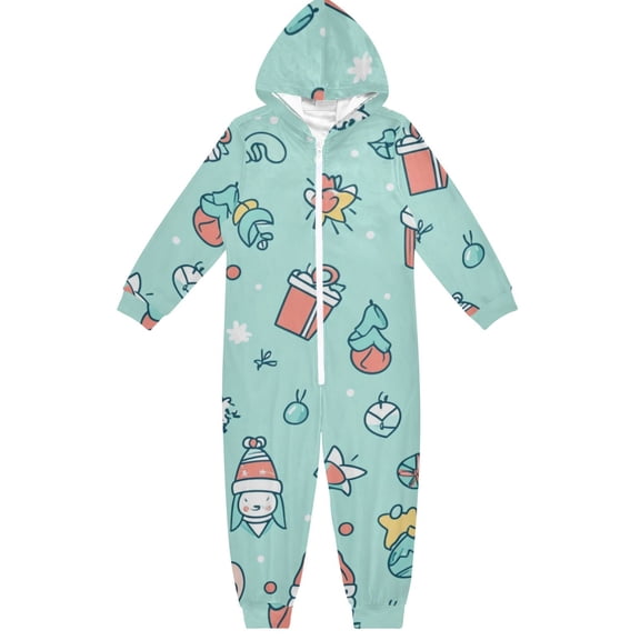 Christmas Gift Pattern One Piece Pajamas Soft Jumpsuit Cozy Sleep and Play Romper Zipper and Pockets 4T