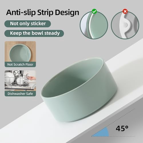 Ceramic 6.1inch Raised Dog Bowl with Stand for Small and Medium Dog Dish Pet Food and Water Bowl (Single Bowl with Stand - Light Green)